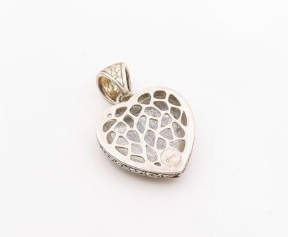 925 Sterling Silver  Vintage Cobbled Twist Love Heart Cut Out Pendant  PT19577