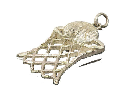 925 Sterling Silver  Vintage Diamond Cut Basketball Hoop Sports Pendant PT8729