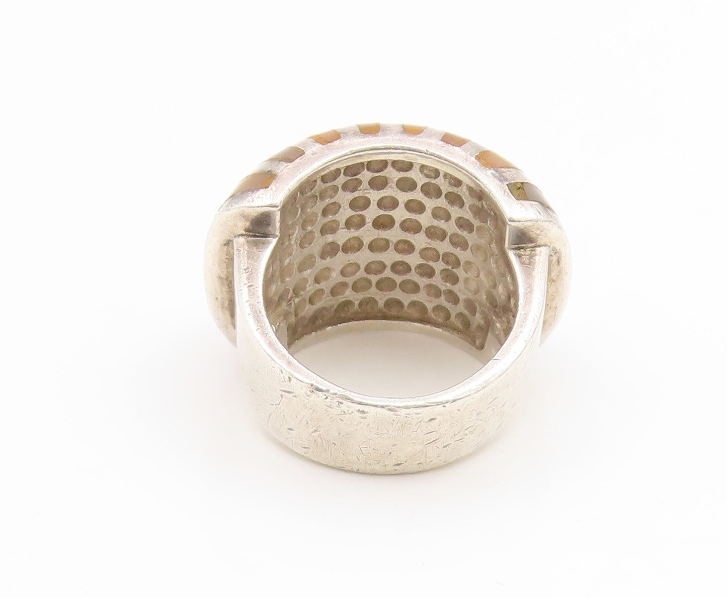 925 Sterling Silver Vintage Ring Mother Of Pearl Inlay Dome Band Sz 4.5 RG35115