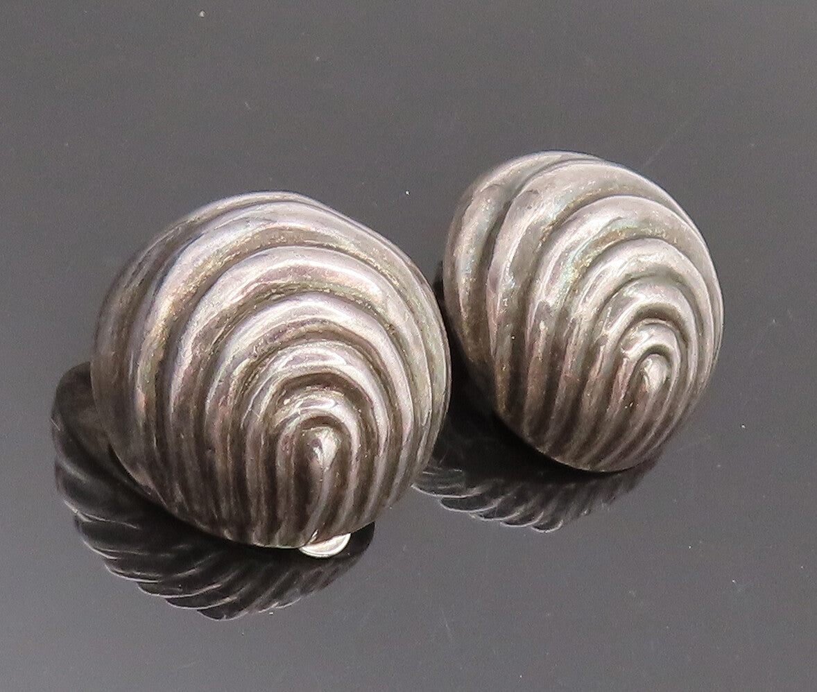 925 Sterling Silver  Vintage Brutalist Line Design Puffed Earrings  EG12631