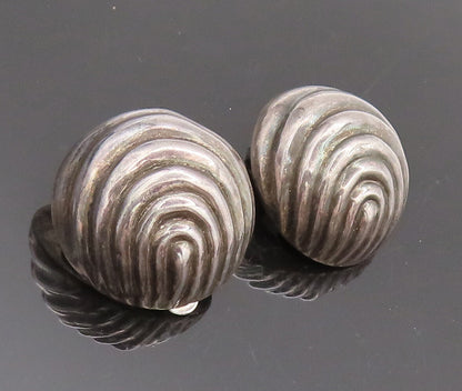 925 Sterling Silver  Vintage Brutalist Line Design Puffed Earrings  EG12631