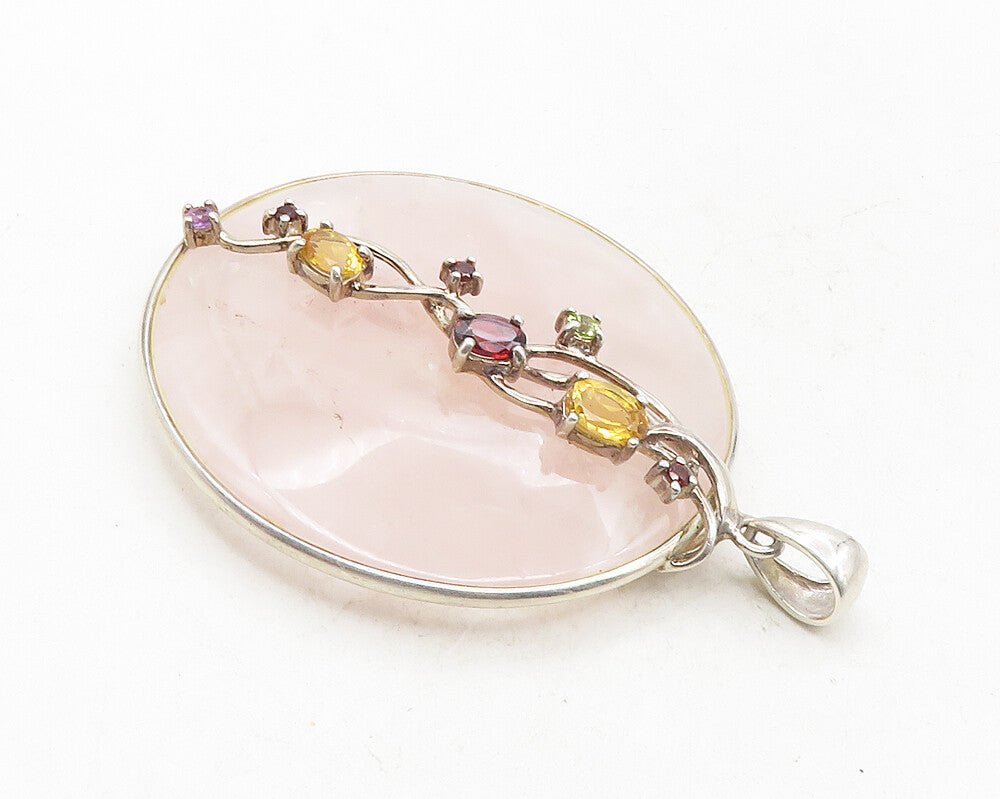 925 Sterling Silver  Rose Quartz Citrine Garnet & Peridot Drop Pendant  PT7851