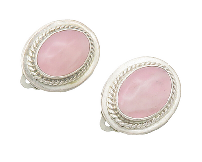 AIS MEXICO 925 Silver  Vintage Cabochon Rose Quartz Non Pierce Earrings EG8689