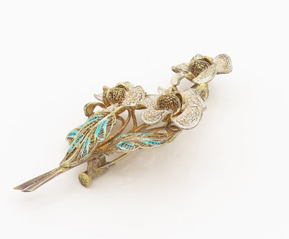 925 Sterling Silver  Vintage Filigree Flower Bouquet Brooch Pin  BP10112