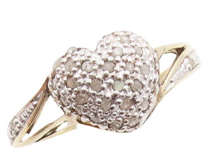 925 Sterling Silver Vintage Ring Gold Plated Diamonds Inlay Heart  Sz 7  RG31333