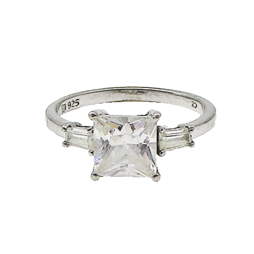 925 Sterling Silver  White Cubic Zirconia 3Stone Engagement Ring Sz 8  RG2969