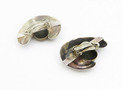 MEXICO 925 Sterling Silver Vintage Crescent Dome Non Pierce Earrings  EG2933