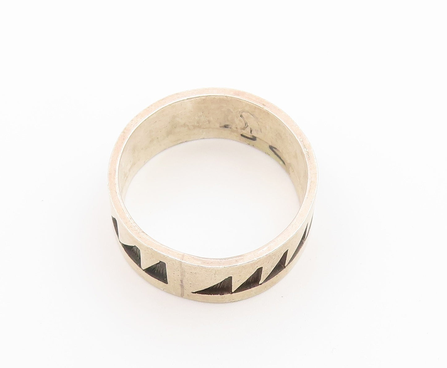 925 Sterling Silver Vintage Ring SOUTHWESTERN Geometric Ridge Band Sz 9 RG36907
