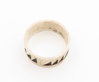 925 Sterling Silver Vintage Ring SOUTHWESTERN Geometric Ridge Band Sz 9 RG36907