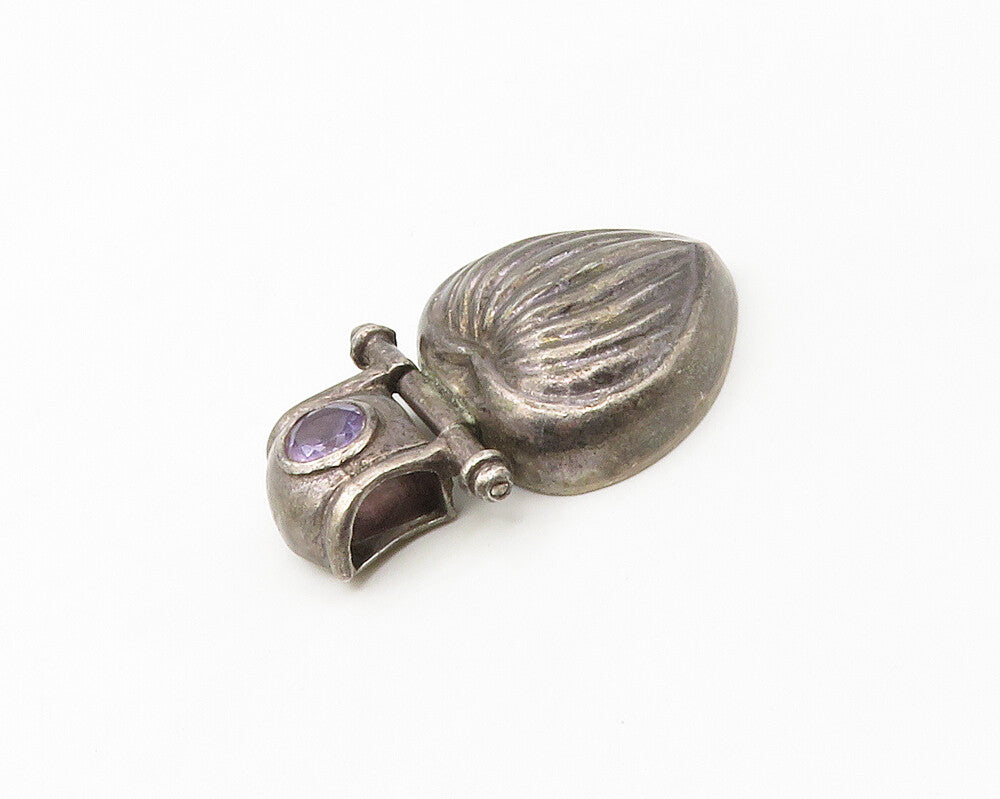 925 Sterling Silver  Vintage Amethyst Fluted Hinge Love Heart Pendant  PT13530