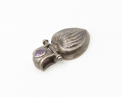 925 Sterling Silver  Vintage Amethyst Fluted Hinge Love Heart Pendant  PT13530