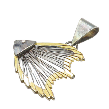925 Sterling Silver  Vintage Shiny Two Tone Fish Motif Pendant  PT13745