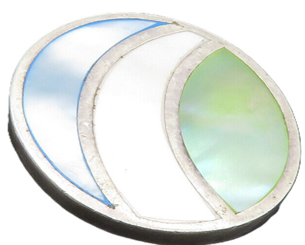 925 Sterling Silver  Vintage Inlaid Mother Of Pearl Round Pendant  PT7292