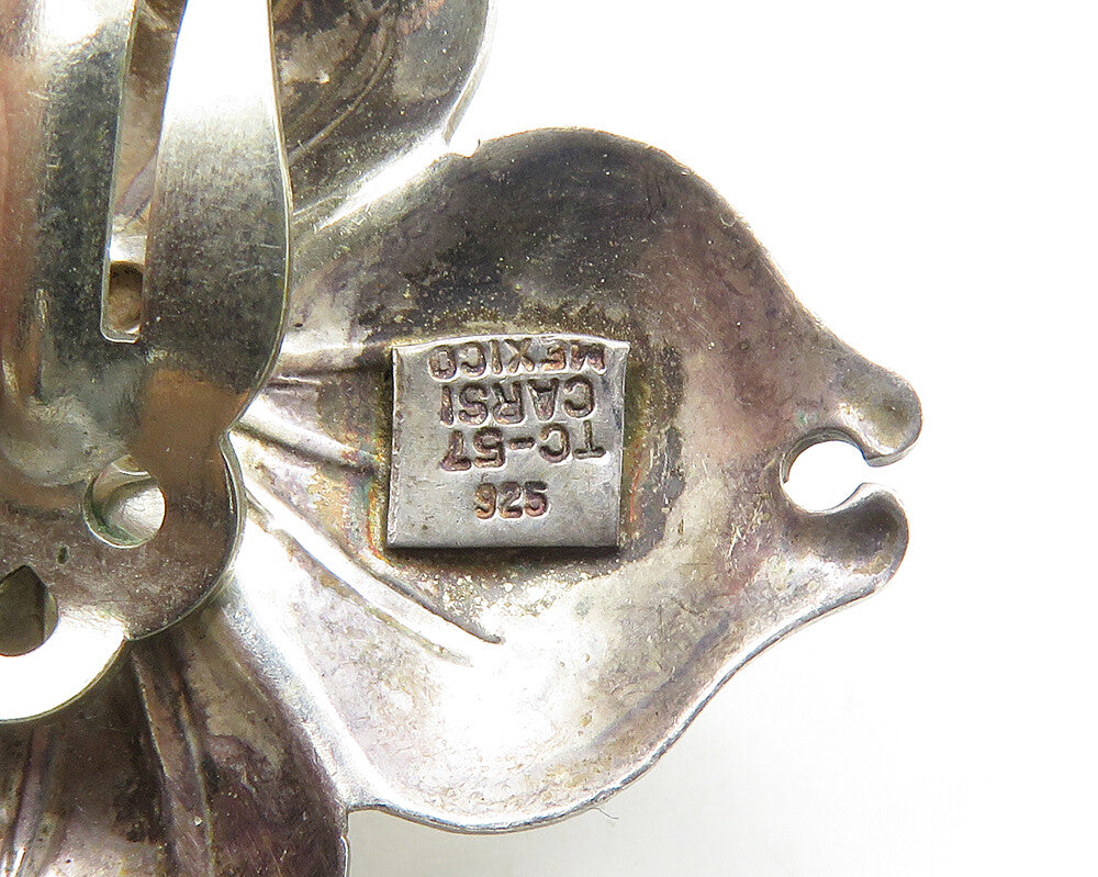 CARSI MEXICO 925 Silver  Vintage Flower Motif Non Pierce Earrings  EG9212