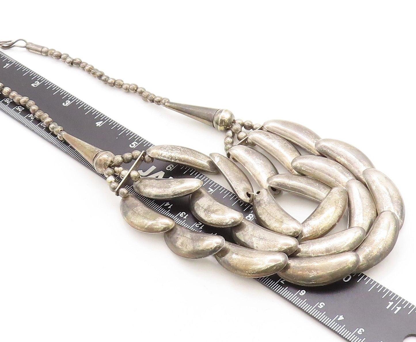 925 Sterling Silver  Vintage Antique Dark Tone Beaded Chain Necklace  NE1488