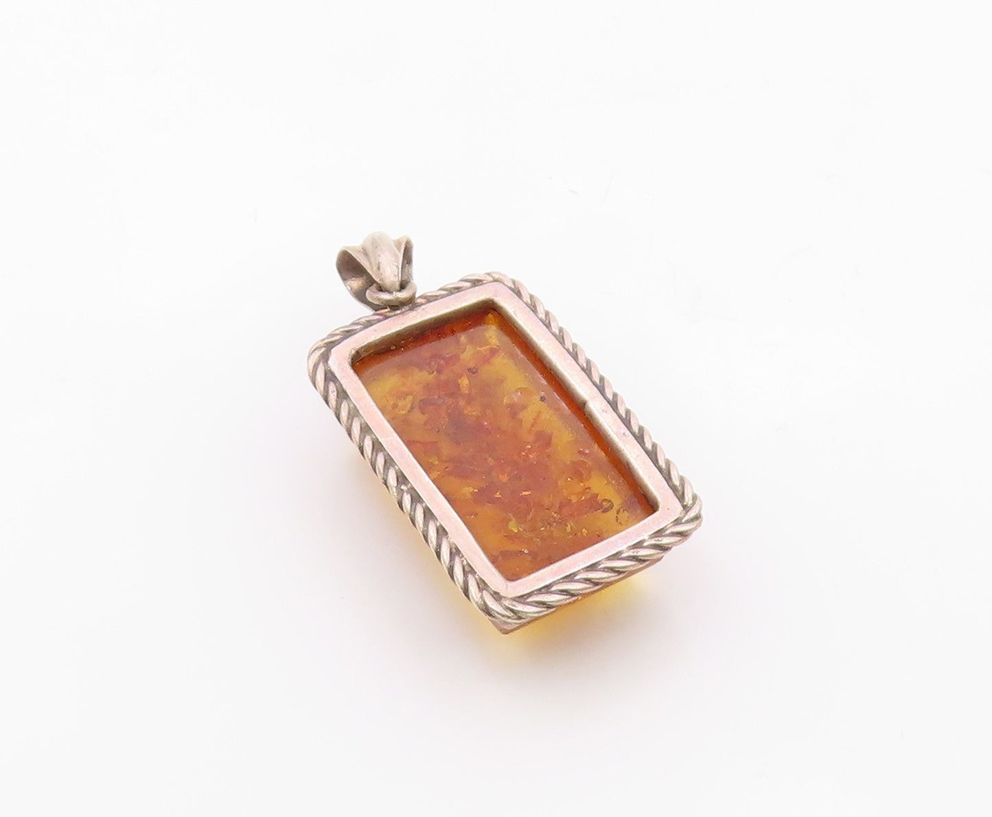 925 Silver  Vintage Rectangular Cabochon Cut Baltic Amber Drop Pendant PT20496