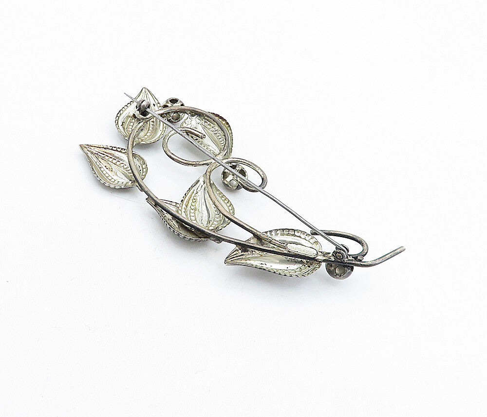 925 Sterling Silver  Vintage Antique Floral Leaf Vine Motif Brooch Pin  BP1509