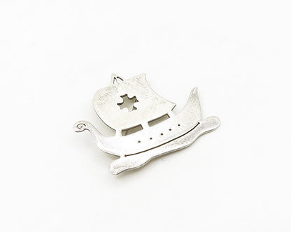 925 Sterling Silver  Vintage Cross Cutout Sailing Ship Motif Brooch Pin BP7092