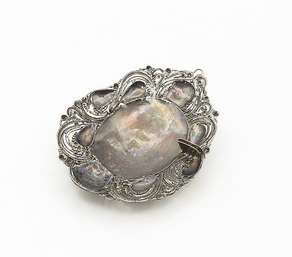 SURA 925 Silver  Vintage Antique Dark Tone Ornate Pattern Pendant  PT13443