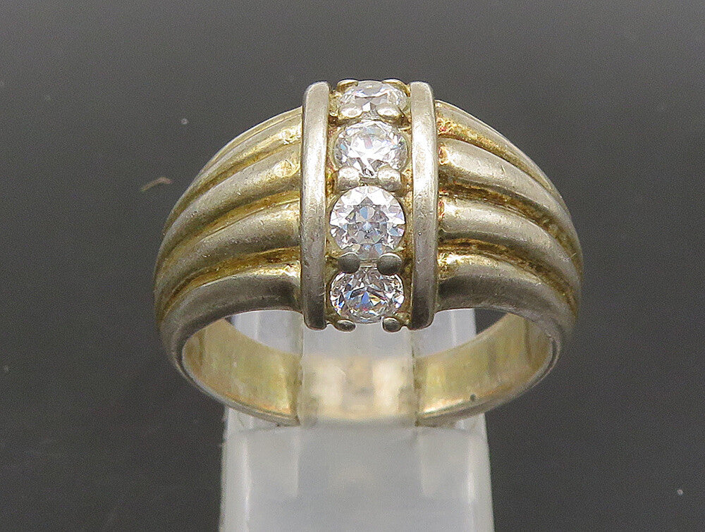 925 Sterling Silver  Vintage Cubic Zirconia Fluted Band Ring Sz 9.5  RG23841