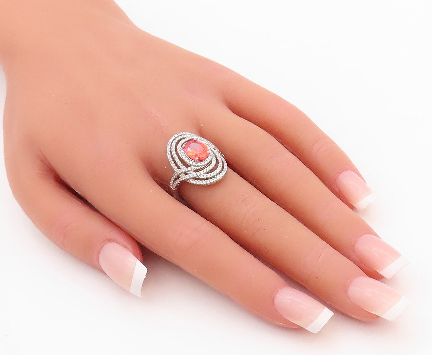 925 Sterling Silver Vintage Ring Designer Cutout Orange & White CZ Sz 7  RG30030