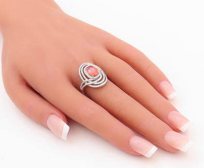 925 Sterling Silver Vintage Ring Designer Cutout Orange & White CZ Sz 7  RG30030