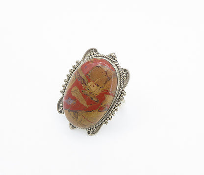 925 Sterling Silver  Cabochon Cut Jasper Swirly Cocktail Ring Sz 6  RG8534