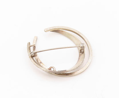 925 Sterling Silver Vintage Brooch Pin Designer Cutout C Shape   BP11186