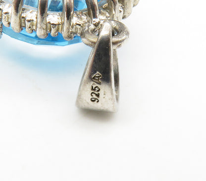 925 Sterling Silver  Faceted Blue & White Topaz Shiny Oval Pendant  PT13131