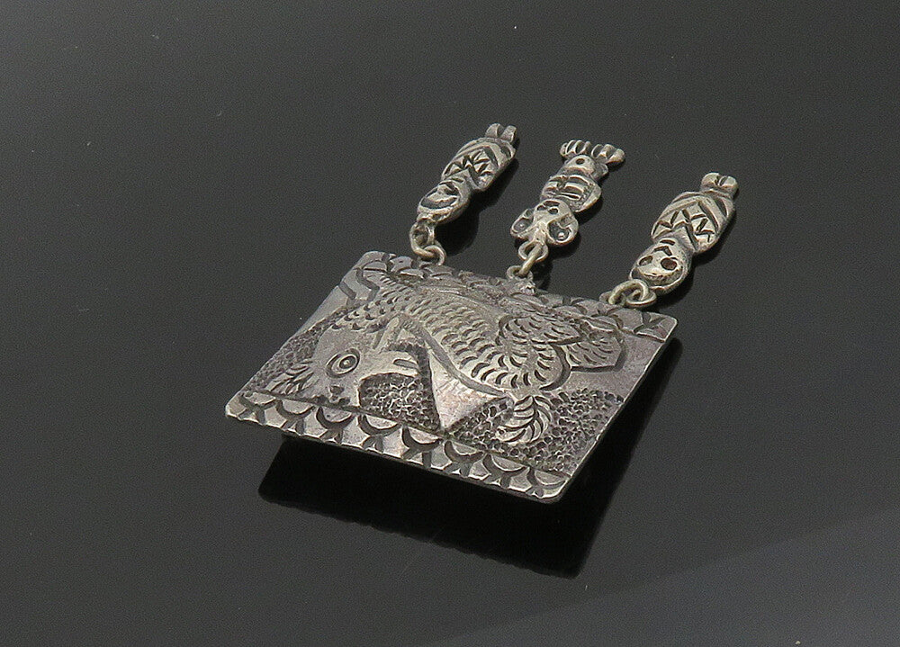 925 Sterling Silver  Vintage Antique Dangling Statues Animal Brooch Pin BP8112