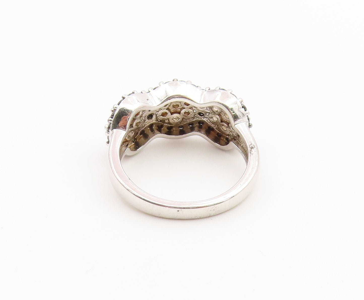 925 Sterling Silver Vintage Ring CZ Triple Flower Cluster Band  Sz 6.5  RG36850