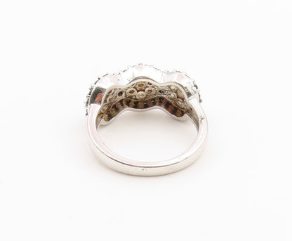 925 Sterling Silver Vintage Ring CZ Triple Flower Cluster Band  Sz 6.5  RG36850