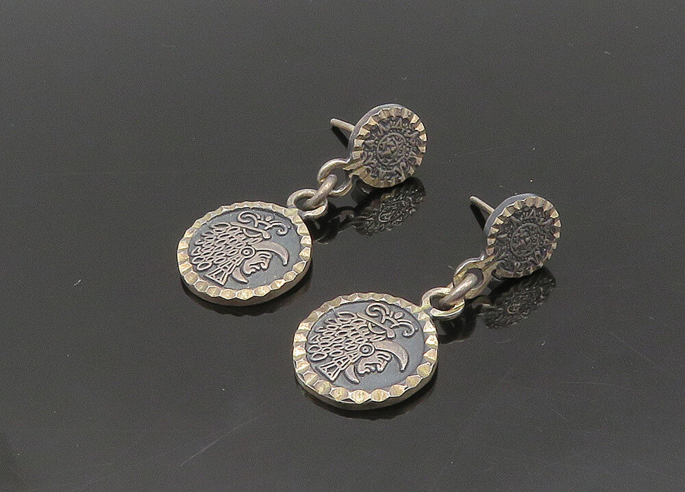MEXICO 925 Sterling Silver  Vintage Warrior Head Dangle Earrings  EG10400