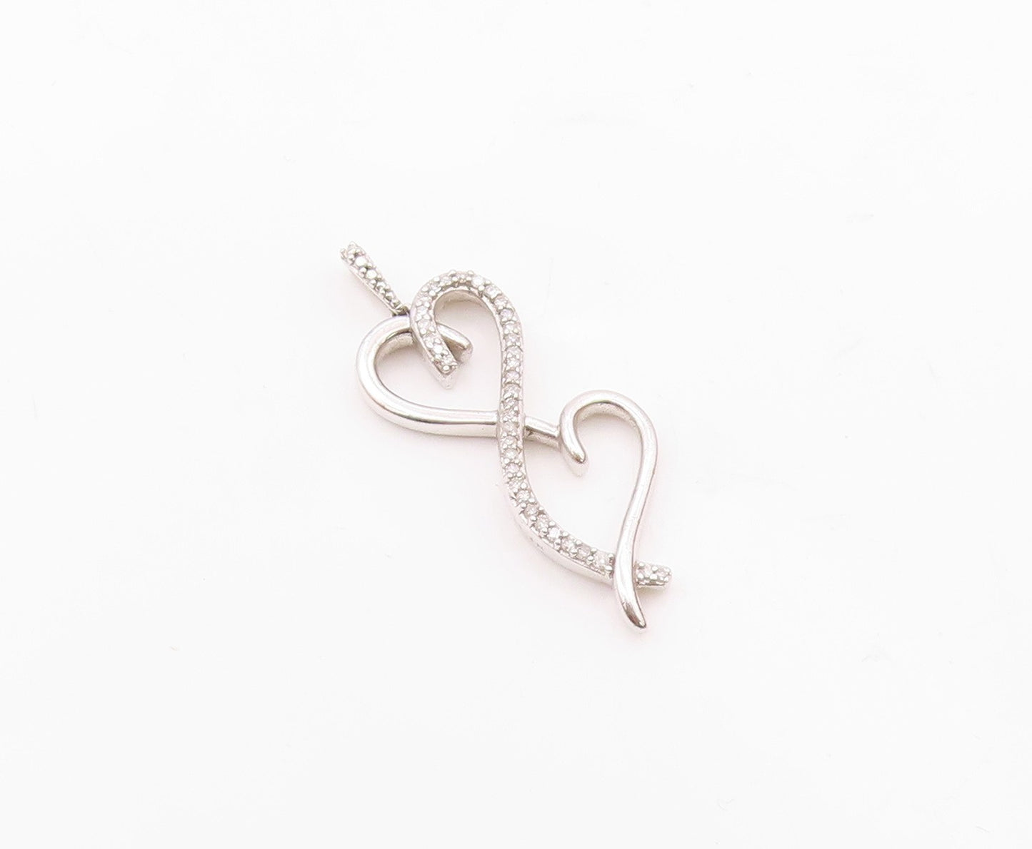 925 Sterling Silver  Vintage Genuine Diamonds Infinity Heart Pendant  PT18619