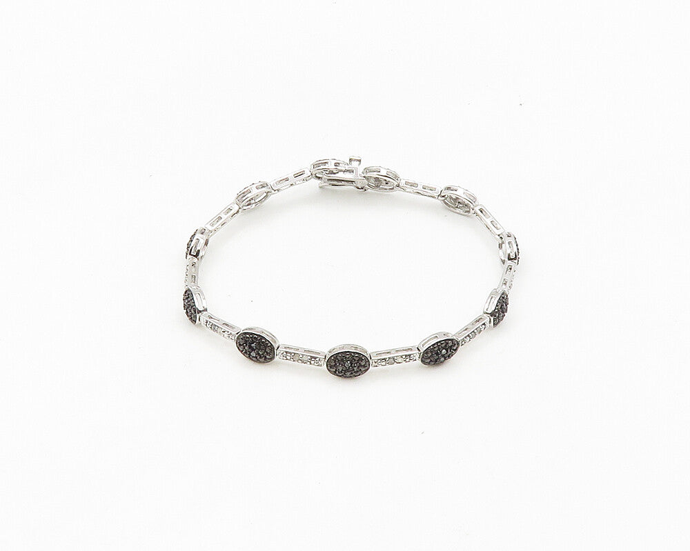 925 Sterling Silver  Genuine Diamonds Two Tone Bar Chain Bracelet  BT7358
