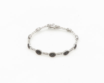 925 Sterling Silver  Genuine Diamonds Two Tone Bar Chain Bracelet  BT7358
