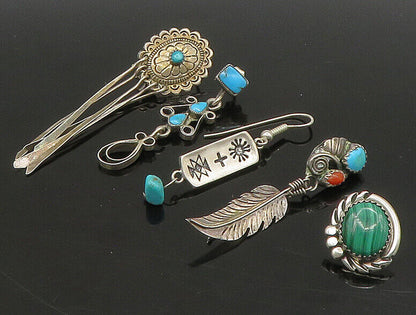 ZUNI NAVAJO 925 Silver  Vintage MultiStone Lot Single Earrings  EG11253