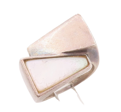 925 Sterling Silver Vintage Ring EUROPE Brutalist Mother Of Pearls Sz 8  RG28838
