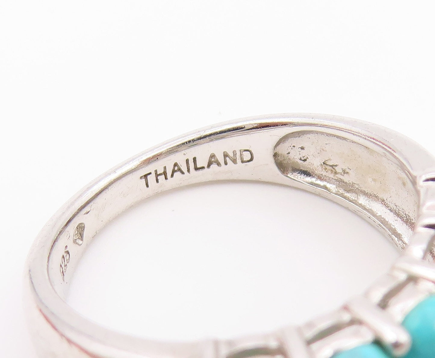 925 Sterling Silver Vintage Ring Cabochon Turquoise Double Row  Sz 6  RG36543
