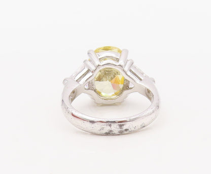 925 Sterling Silver Vintage Ring Oval Cut Citrine & Triangle Cut CZ Sz 7 RG30645