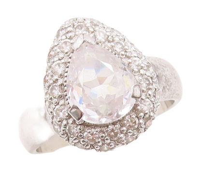 925 Sterling Silver Vintage Ring Drop Cut Topaz Beaded Frame  Sz 9   RG29812