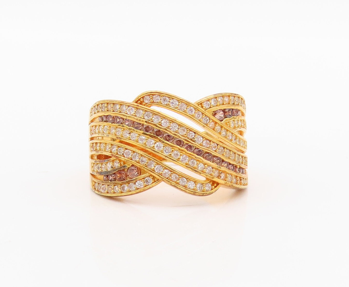 925 Sterling Silver Vintage Ring Gold Plated Designer CZ Inlay  Sz 7.5  RG29976