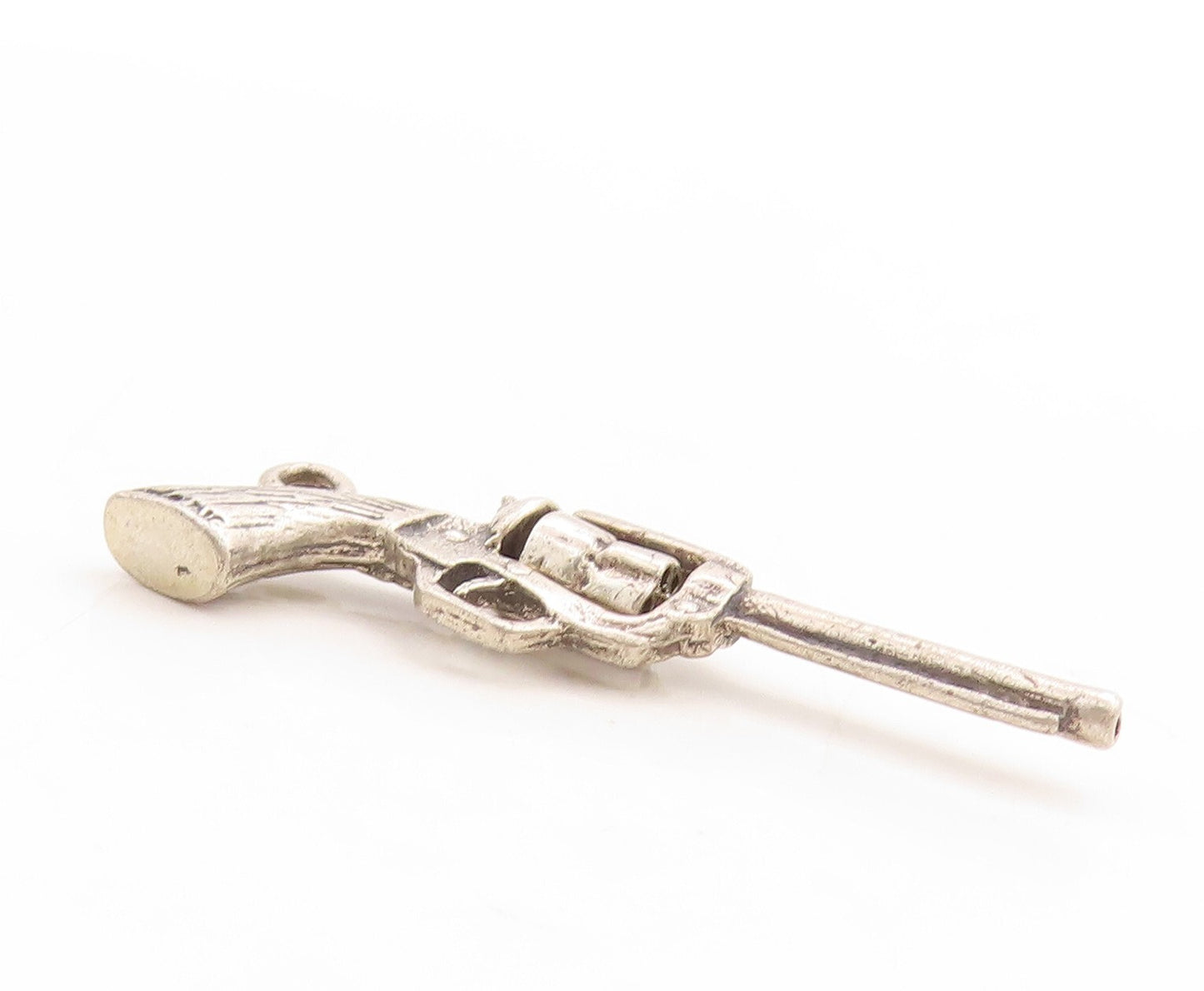 925 Sterling Silver Vintage Pendant Solid Carved Revolvers Gun Charm  PT23751