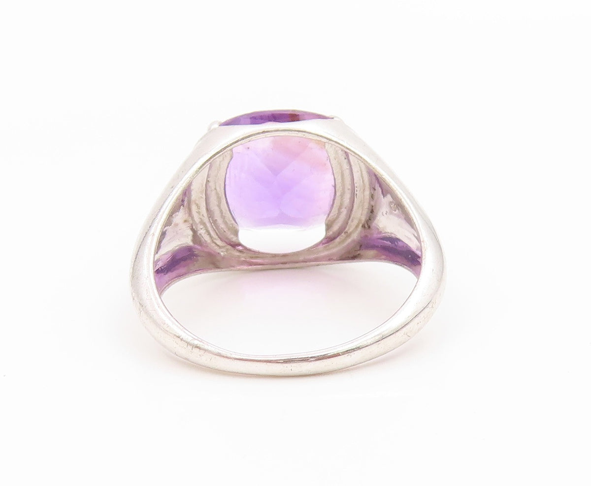 925 Sterling Silver Vintage Ring Real Diamonds & Amethyst Band  Sz 10  RG36051