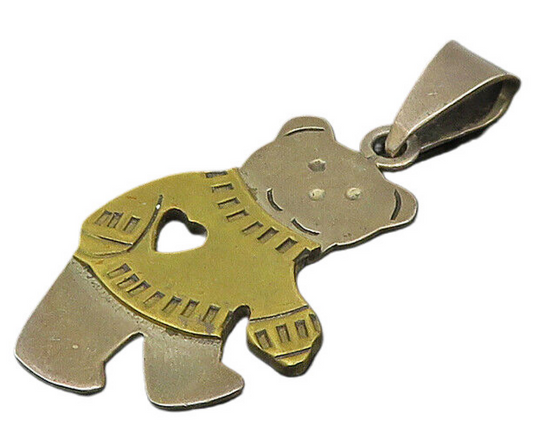 MEXICO 925 Sterling Silver  Vintage Two Tone Love Teddy Bear Pendant  PT16963