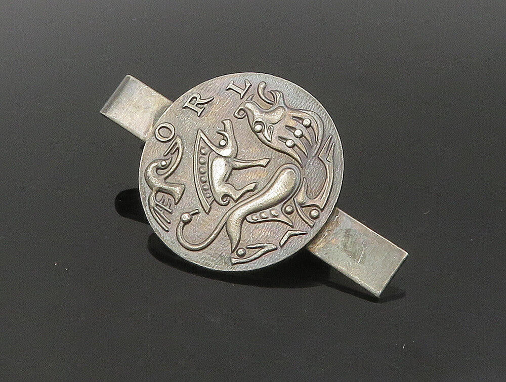 925 Sterling Silver  Vintage Antique ORL Animal Symbols Tie Clip  TR3256