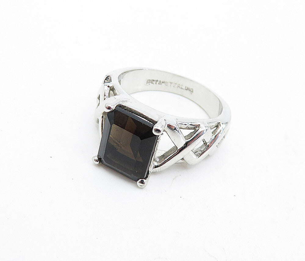 BETA 925 Sterling Silver  Smoky Topaz Shiny Band Solitaire Ring Sz 7  RG5533