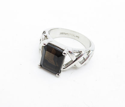 BETA 925 Sterling Silver  Smoky Topaz Shiny Band Solitaire Ring Sz 7  RG5533