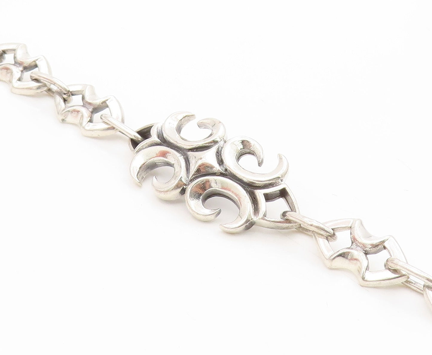 925 Sterling Silver Vintage Bracelet Intricate Gothic Scrollwork Link  BT11676