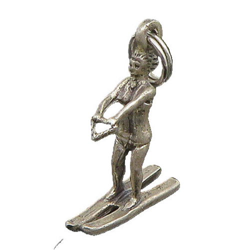 925 Sterling Silver  Vintage Petite Shiny Water Skiing Person Pendant  PT19088